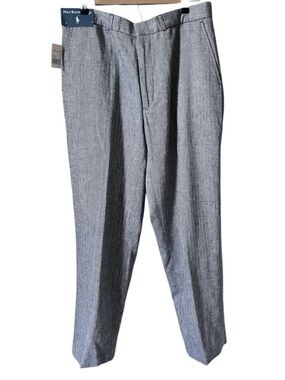 Polo Ralph Lauren Vintage Blue Label Linen Blend Navy Herringbone Trousers 36x30